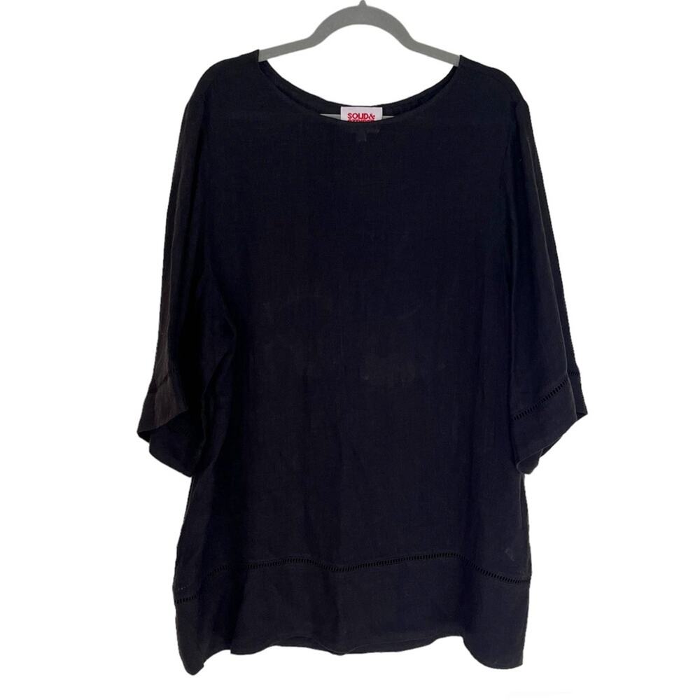 Solid & Striped Linen Oversized Boatneck Lace Inset Tunic Swim Cover-Up Black